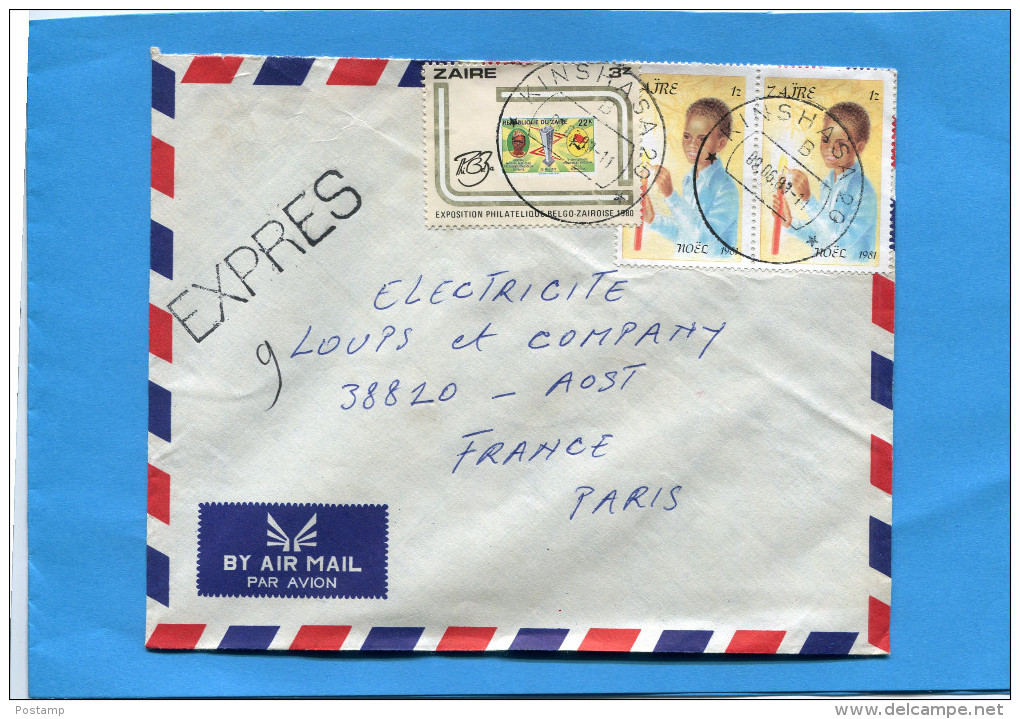 MARCOPHILIE-lettre-lettre "EXPRES" ZAÏRE>Françe-cad 1983 -2-stampsN°1060 Expo 1980+1013 Noël 1981 - Oblitérés