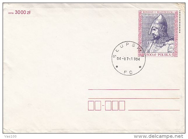 KONRAD I OF MASOVIA, DUKE OF POLAND, COVER STATIONERY, ENTIER POSTAL, 1994, POLAND - Enteros Postales