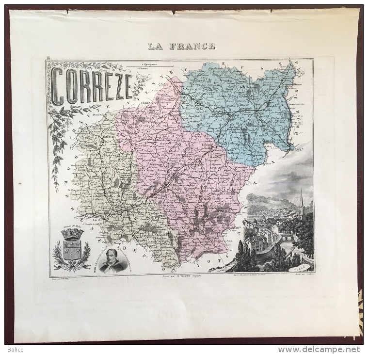 Gravure 19 ème.  Atlas Migeon  1874 CARTE DU DÉPARTEMENT  "Corrèze 19---( Prix Très Bas, Cause Retraite ) - Landkarten