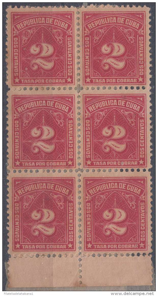 1914-113 CUBA REPUBLICA. 1914. Ed.6. 2c TASA POR COBRAR. POSTAGE DUE. BLOCK 3. GOMA ADULTERADA. - Ongebruikt