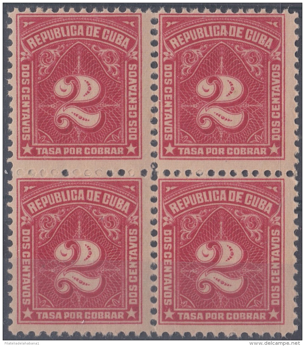 1914-118 CUBA REPUBLICA. 1914. Ed.6. 2c TASA POR COBRAR. POSTAGE DUE. BLOCK 4. GOMA ORIGINAL - Ongebruikt