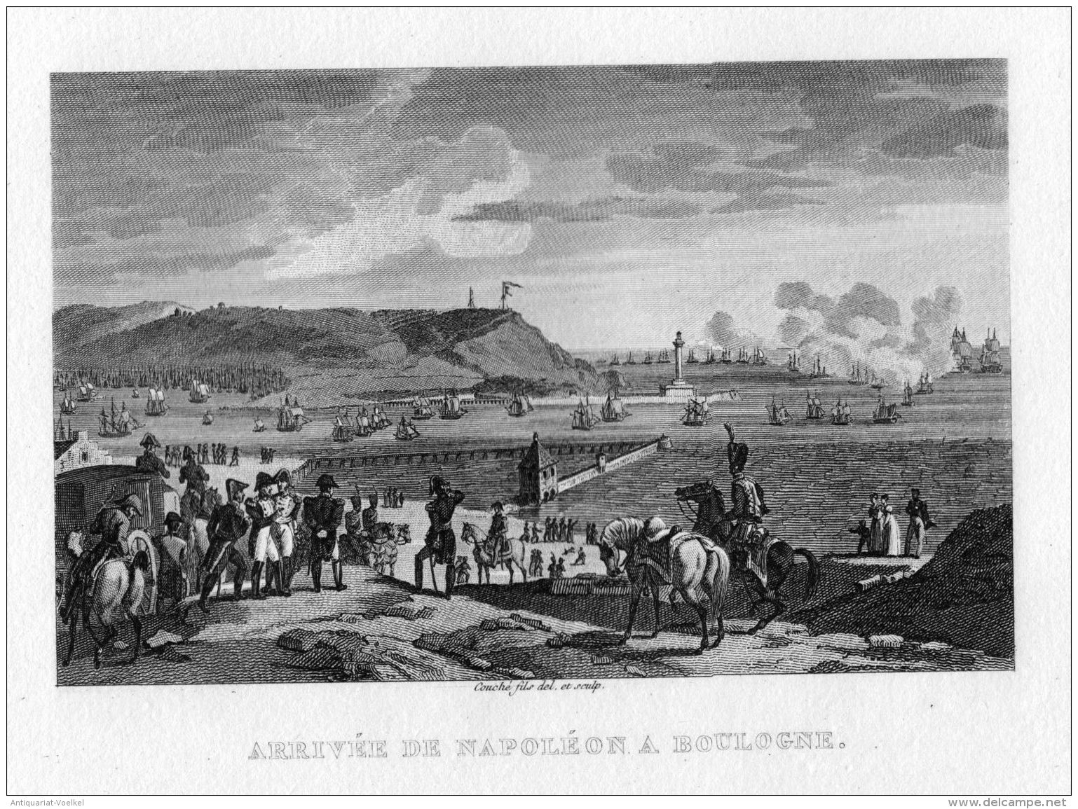 Napoleon Ankunft Boulogne-sur-Mer Frankreich France Gravure Stahlstich - Stiche & Gravuren