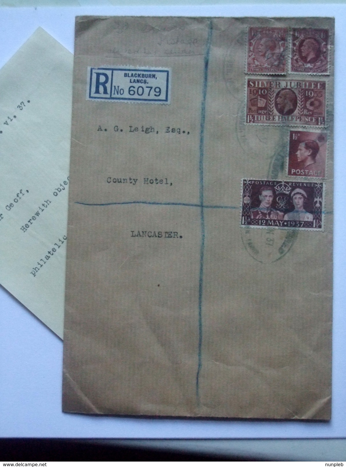 GB GEORGE V 1937 REGISTERED ENTIRE  TIED WITH 3 KINGS STAMPS - Covers & Documents