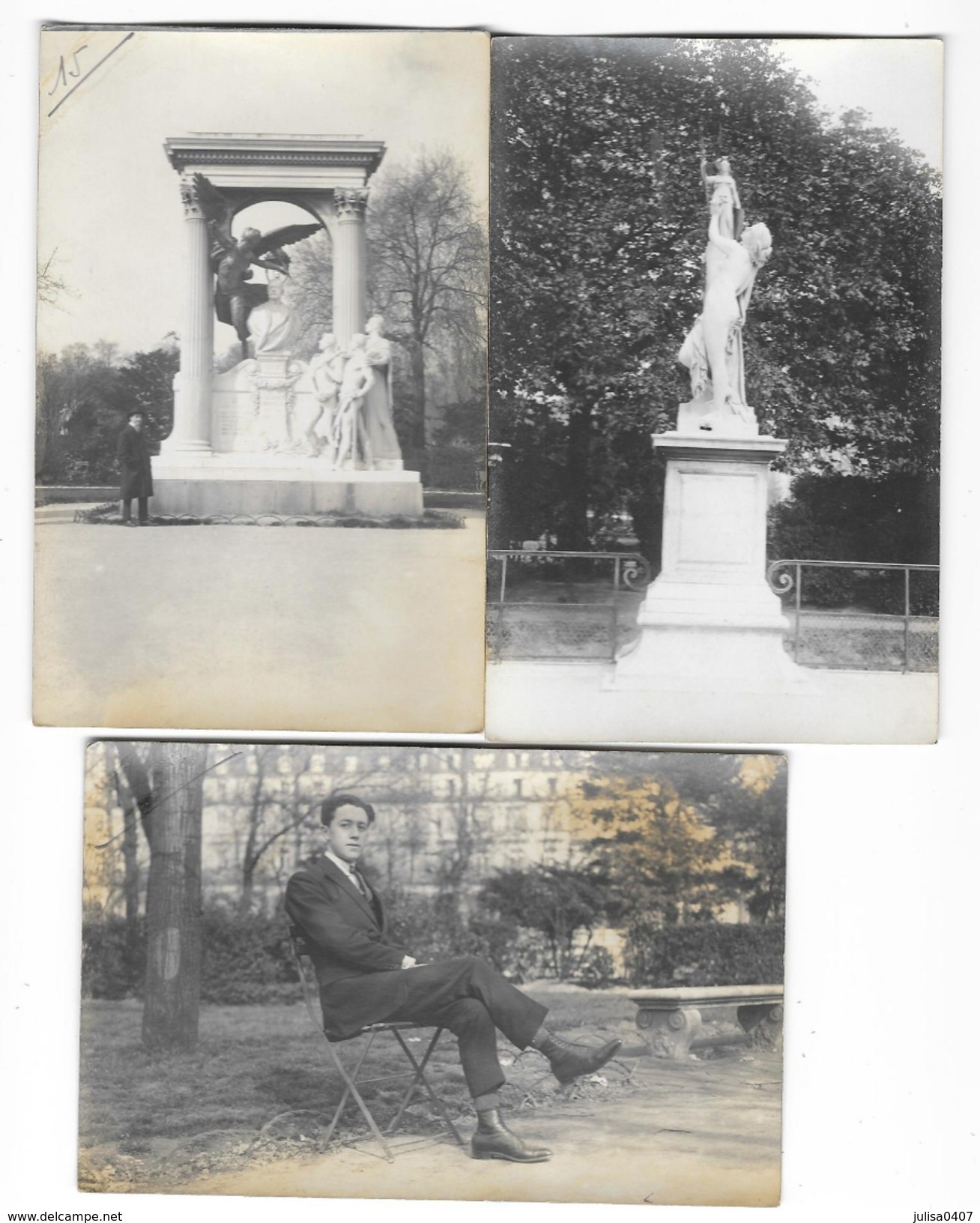 PARIS (I) Ensemble De 3 Cartes Photos Jardin Des Tuileries Dont Monument Waldeck Rousseau - Paris (01)