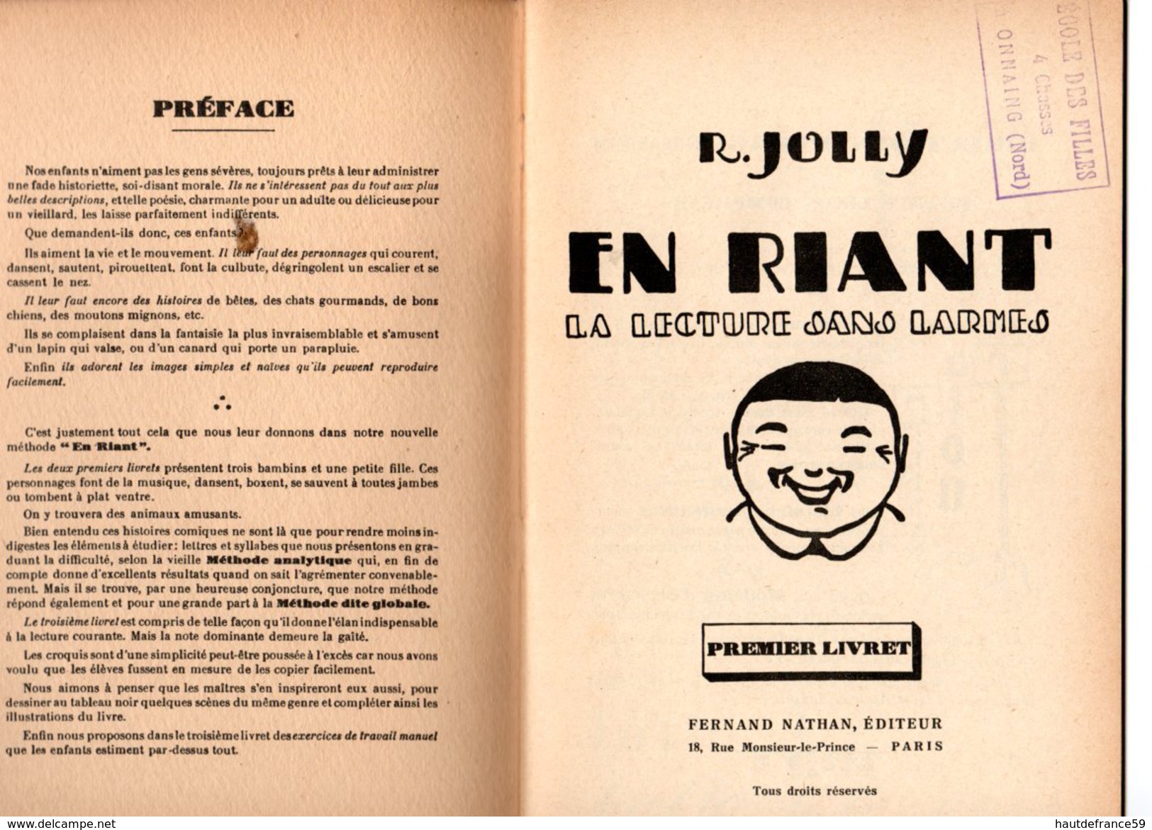 Libro 1959 Lot De 2 Livres Scolaires EN RIANT La Lecture Sans Larmes Cours Préparatoire 1er & 2è Livrets - 0-6 Ans