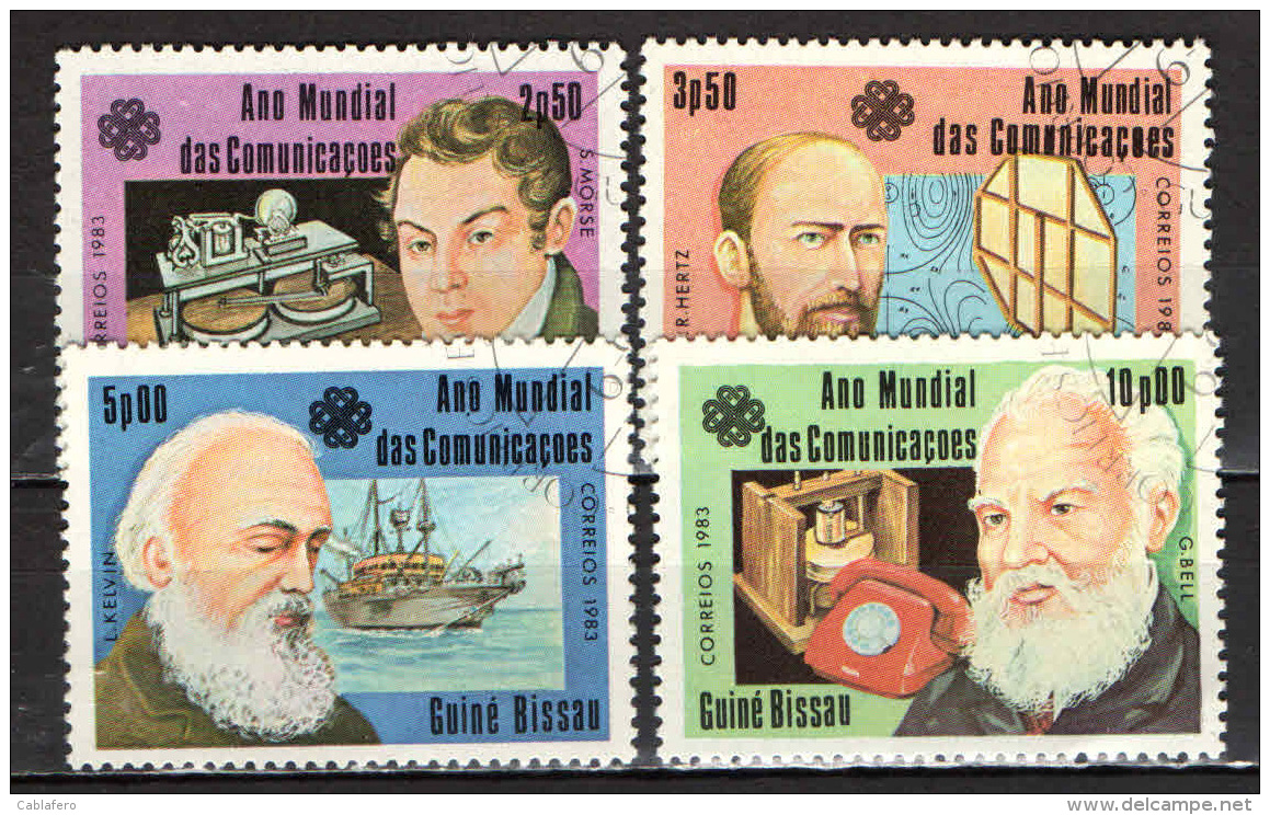 GUINEA BISSAU - 1983 - ANNO INTERNAZIONALE DELLE TELECOMUNICAZIONI: MORSE, HERTZ, KELVIN, BELL - USATI - Guinea-Bissau