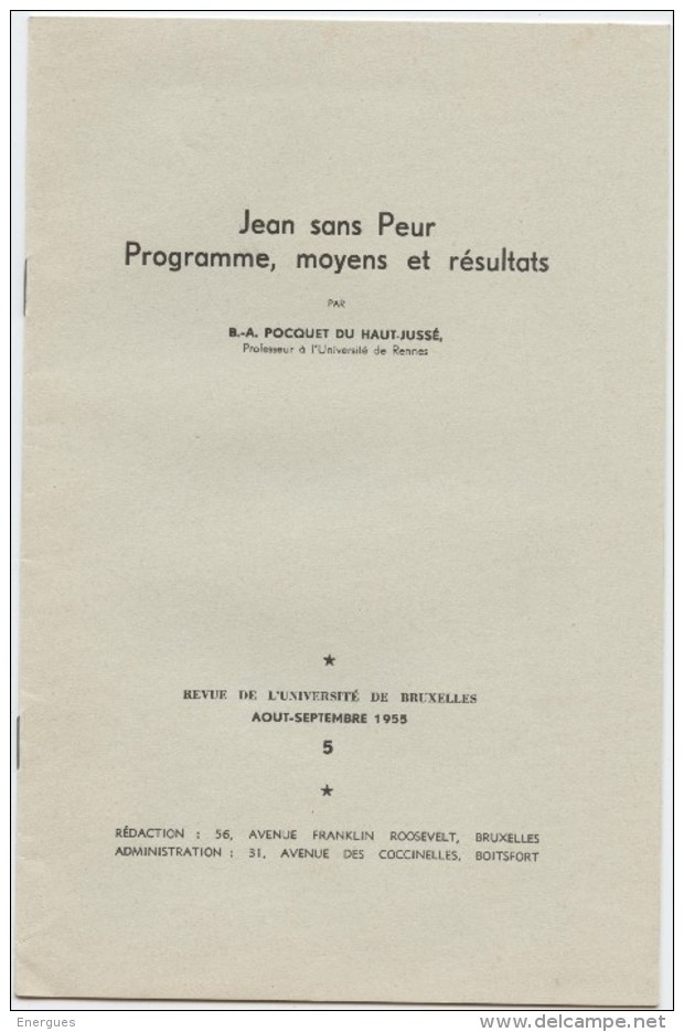 Pocquet Du Haut -Jussé,Rennes, 1955 ,Bruxelles, Jean Sans Peur,Programme, Moyens, Résultats - 2. Middeleeuwen