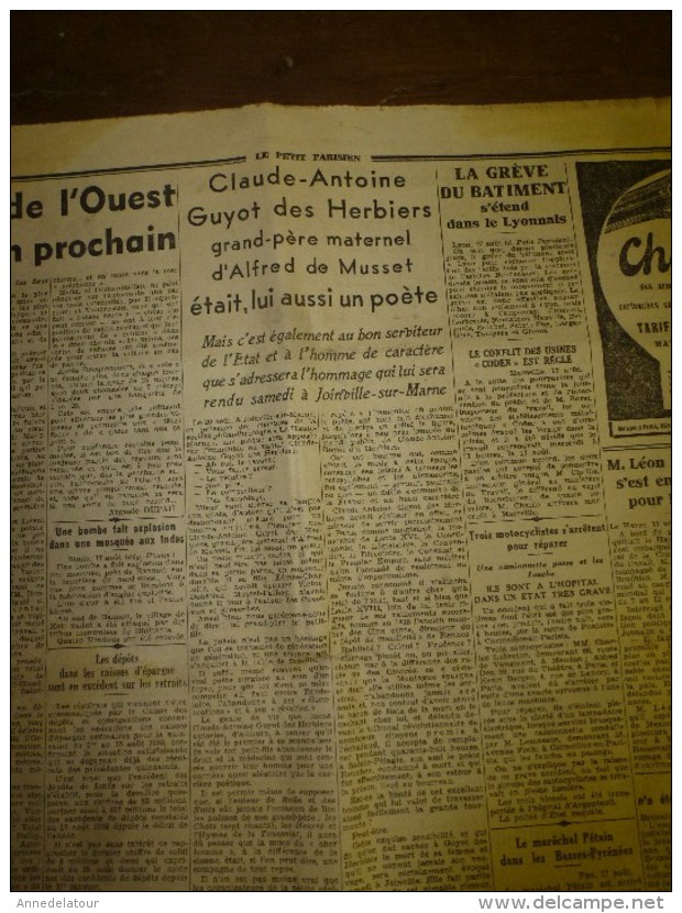 1938 LE PETIT PARISIEN:Brest-Recouvrance:marins,cols-bleus,mousses;louveteaux;Refuge VALLOT Mt-Blanc;Carrières-sur-Seine