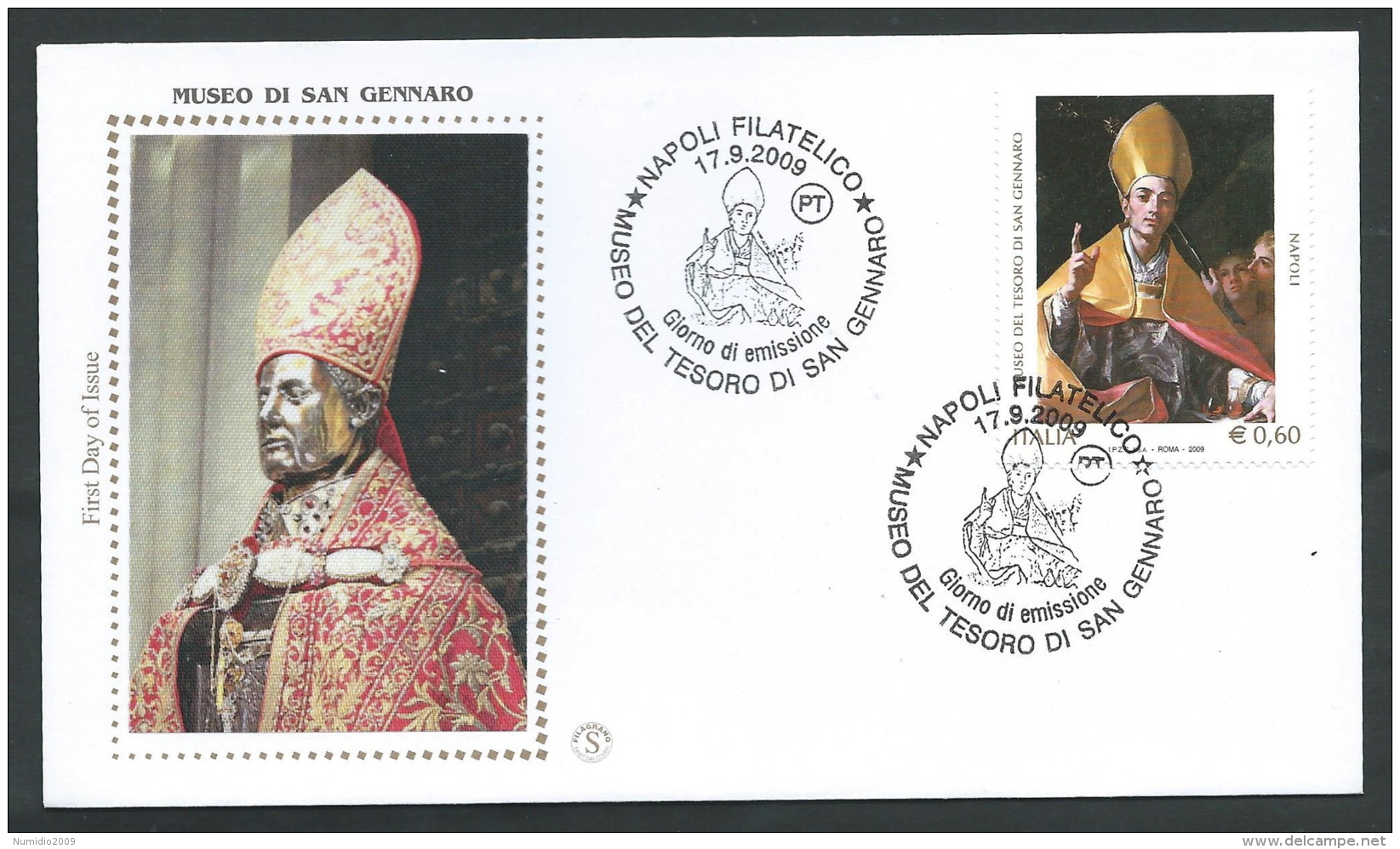 2009 ITALIA FDC FILAGRANO GOLD MUSEO DI SAN GENNARO NAPOLI - FG2009-4 - FDC