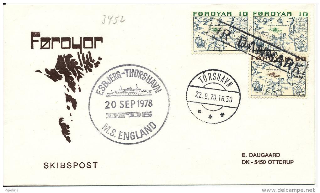 Faroe Islands Ship Cover M.S. England DFDS Esbjerg - Thorshavn 20-9-1978 And Torshavn 22-9-1978 - Faroe Islands