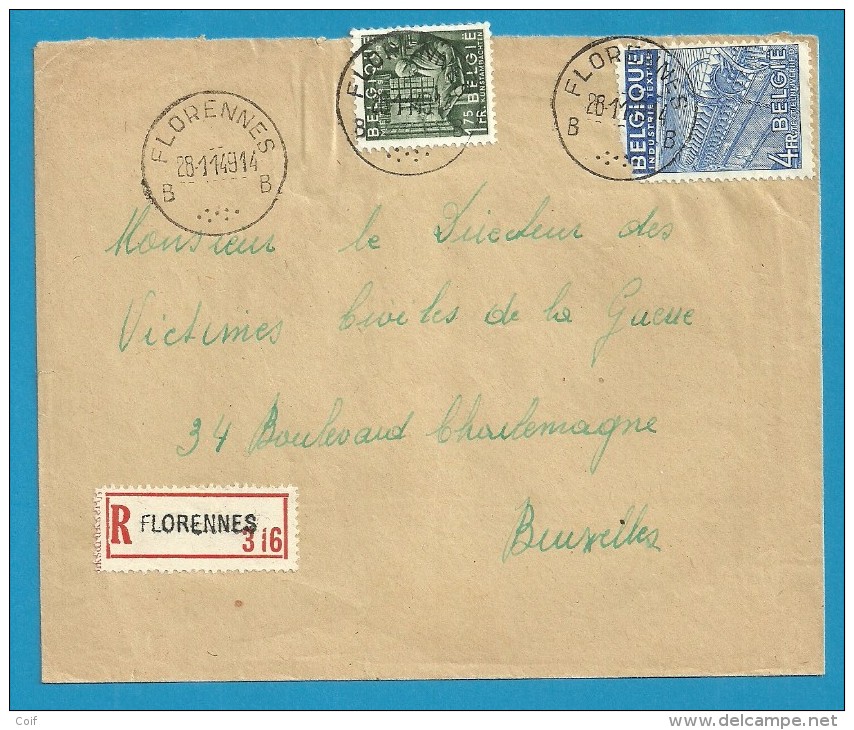 768+771 Op Brief Aangetekend Met Stempel FLORENNES (VK) - 1948 Export