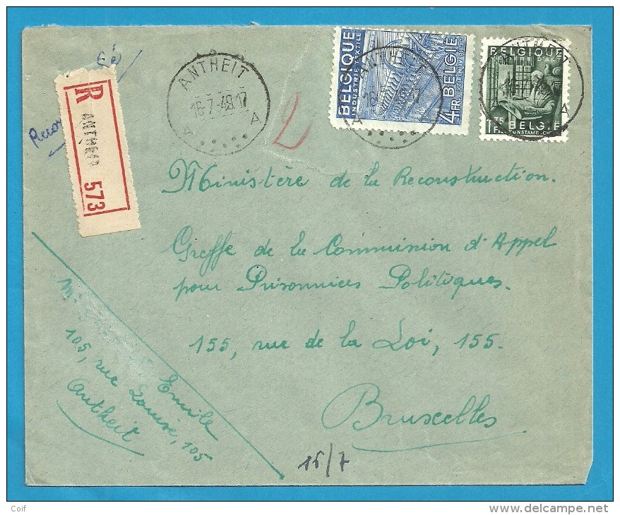 768+771 Op Brief Aangetekend Met Stempel ANTHEIT (VK) - 1948 Export