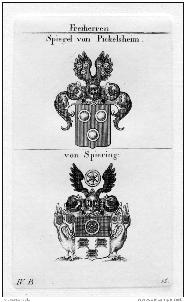 Spiegel Pickelsheim - Spiering - Wappen Coat Of Arms Heraldik Heraldry Kupferstich - Stiche & Gravuren