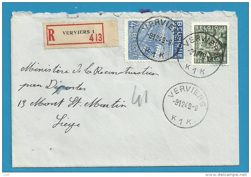 768+771 Op Brief Aangetekend Met Stempel VERVIERS (VK) - 1948 Export