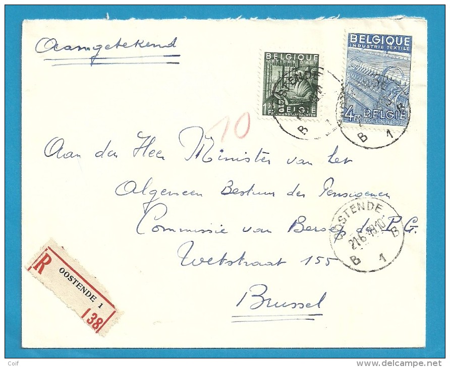 768+771 Op Brief Aangetekend Met Stempel OOSTENDE 1 (VK) - 1948 Export