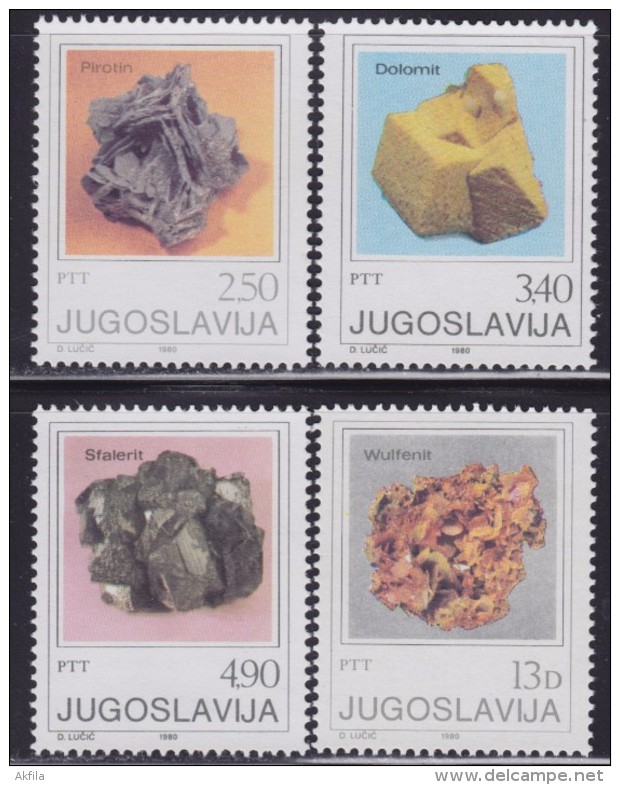 Yugoslavia 1980 Crystals - Minerals (Pyrrhotite, Dolomite, Sphalerite And Wulfenite), MNH (**) Michel 1849-1852 - Minerals