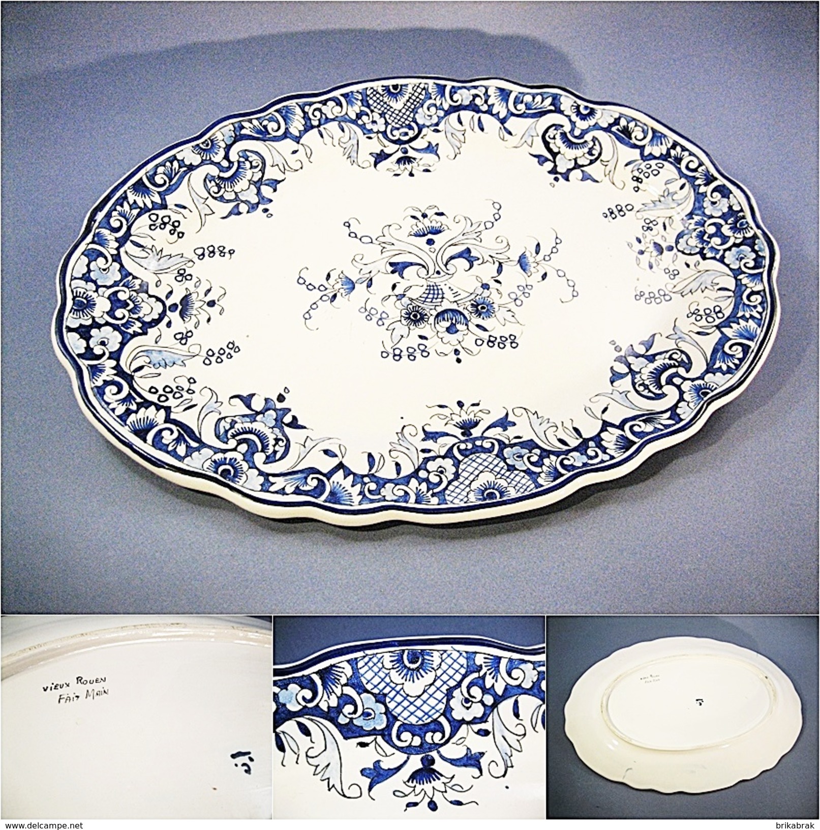 GRAND PLAT BLEU EN FAIENCE DE ROUEN + Céramique Vieux Rouen - Rouen (FR)