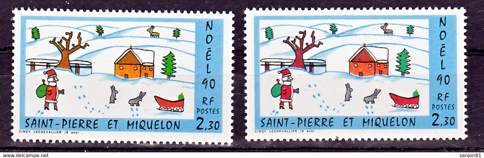 Saint Pierre Et Miquelon 533 Père Noel Variété Jaune Orange Et Rouge  Neuf ** MNH Sin Charmela - Sin Dentar, Pruebas De Impresión Y Variedades