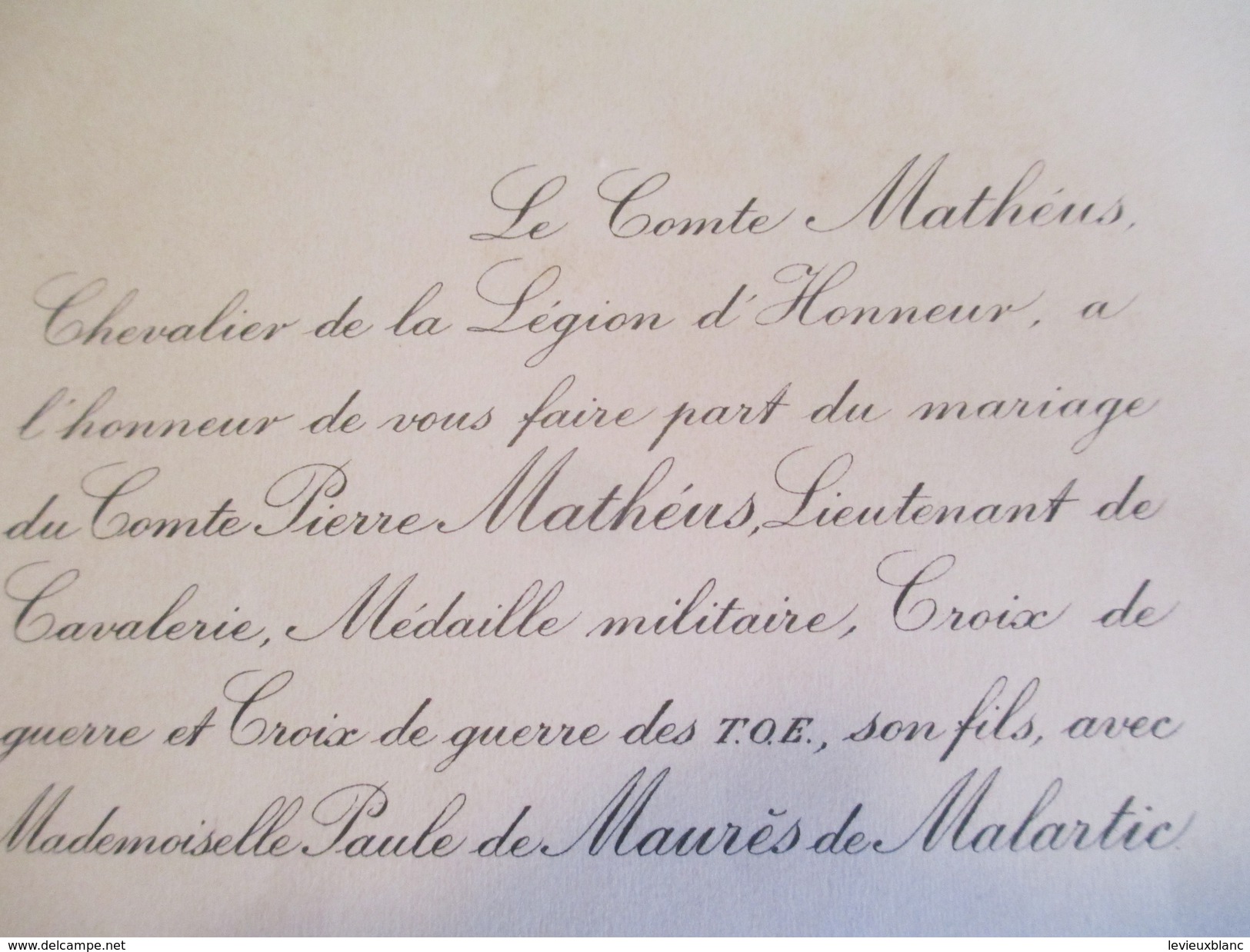 Comte Pierre MATHEUS Et Paule De MAURESde MALARTIC/Monsgr Du Bois De La Villerabel/Rouen/1928    FPM12 - Huwelijksaankondigingen