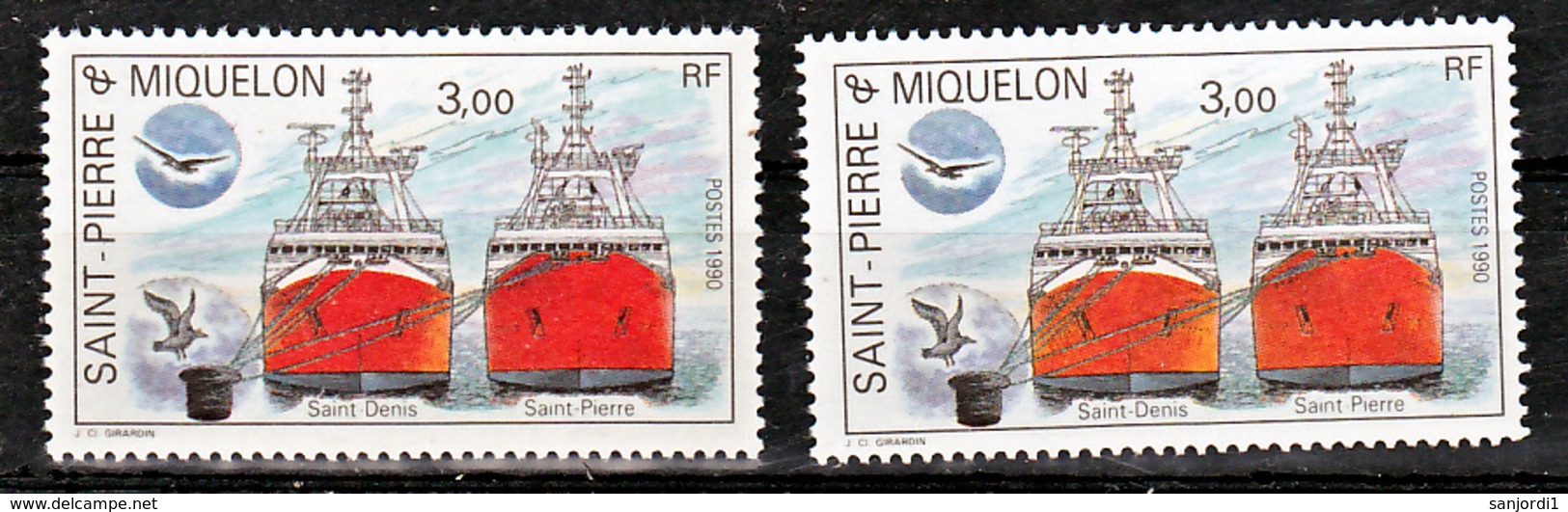 Saint Pierre Et Miquelon 528 Bateaux Variété  Orange Et Rouge  Neuf ** MNH Sin Charmela - Sin Dentar, Pruebas De Impresión Y Variedades