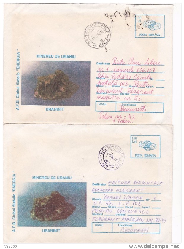 ERROR ,2X COVER STATIONERY 1986 URANIU MINERALS, DIFFERENT COLOR,ROMANIA. - Abarten Und Kuriositäten