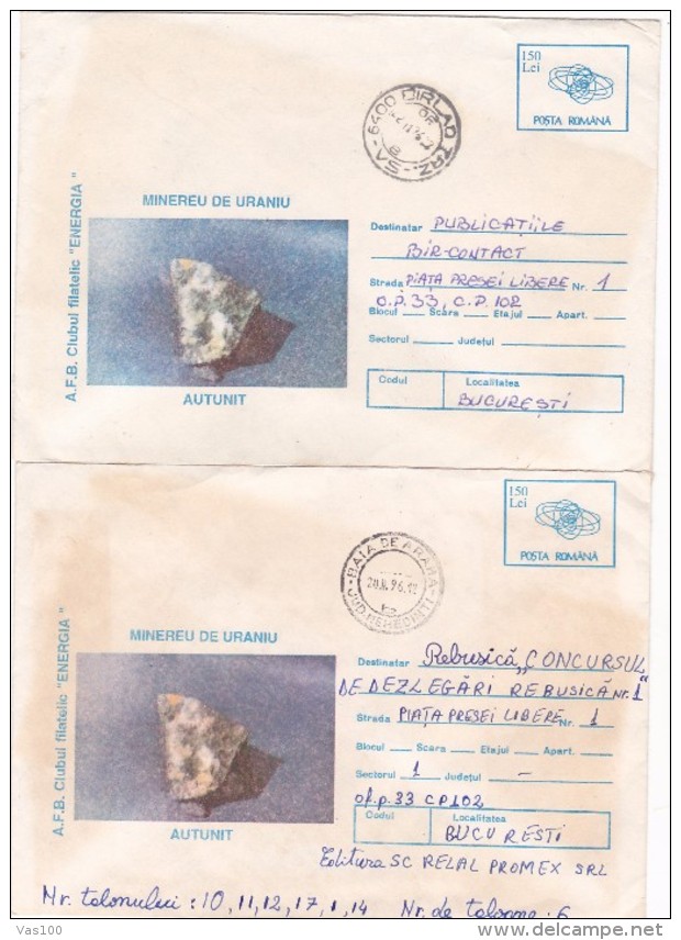 ERROR ,2X COVER STATIONERY 1986 URANIU MINERALS, DIFFERENT COLOR,ROMANIA. - Abarten Und Kuriositäten