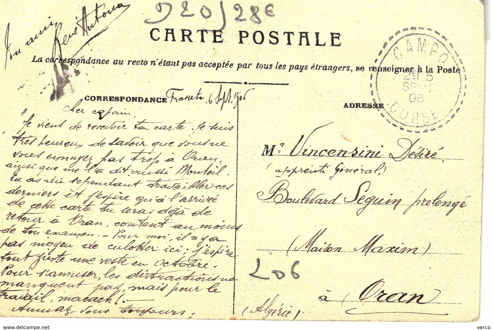 Carte Postale Ancienne De CORSE - Autres & Non Classés