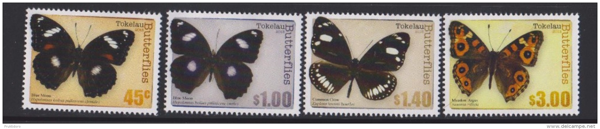 Tokelau Mi 437-440 Butterflies - Blue Moon (Hypolimnas Bolina Pallescens) - Common Crow (Euploea Lewinii Bourkei) 2013 - Tokelau