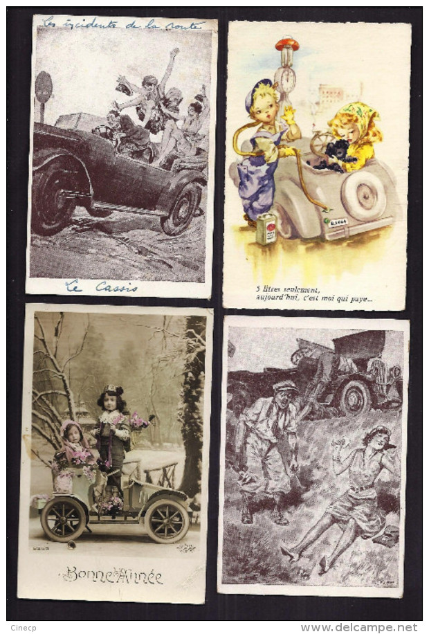 LOT de 28 CPA AUTOMOBILE VOITURE ILLUSTRATEUR PHOTOMONTAGE STATION JOUET SURREALISME