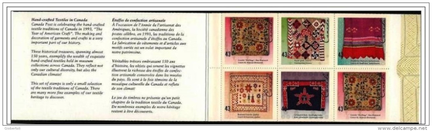 Canada: Libretto, Carnet - Tappeti, Carpets, Tapis, Ricamo, Embroidery, Broderie, 4 Scan - Tessili