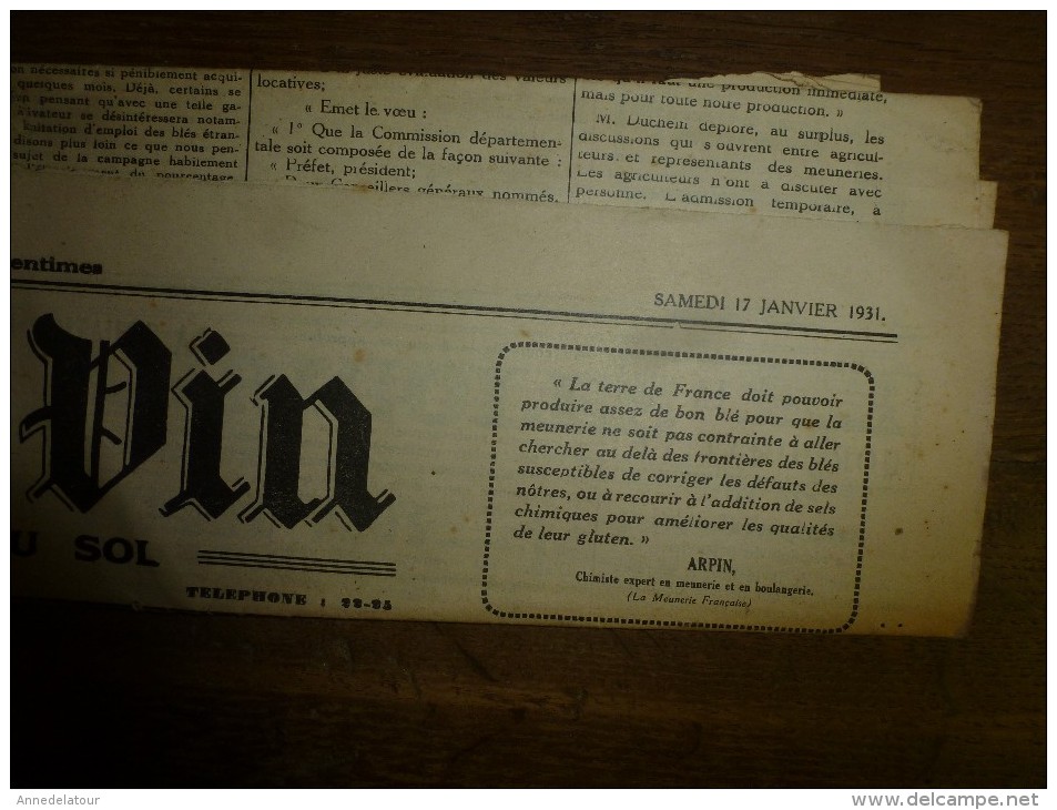 17 Janv 1931 Rare Journal Avec Partie De Texte En Occitan (langue D'Oc---> Le Blé, Le Vin (Lé Cadéttou Dé-bordo-nobo... - Autres & Non Classés