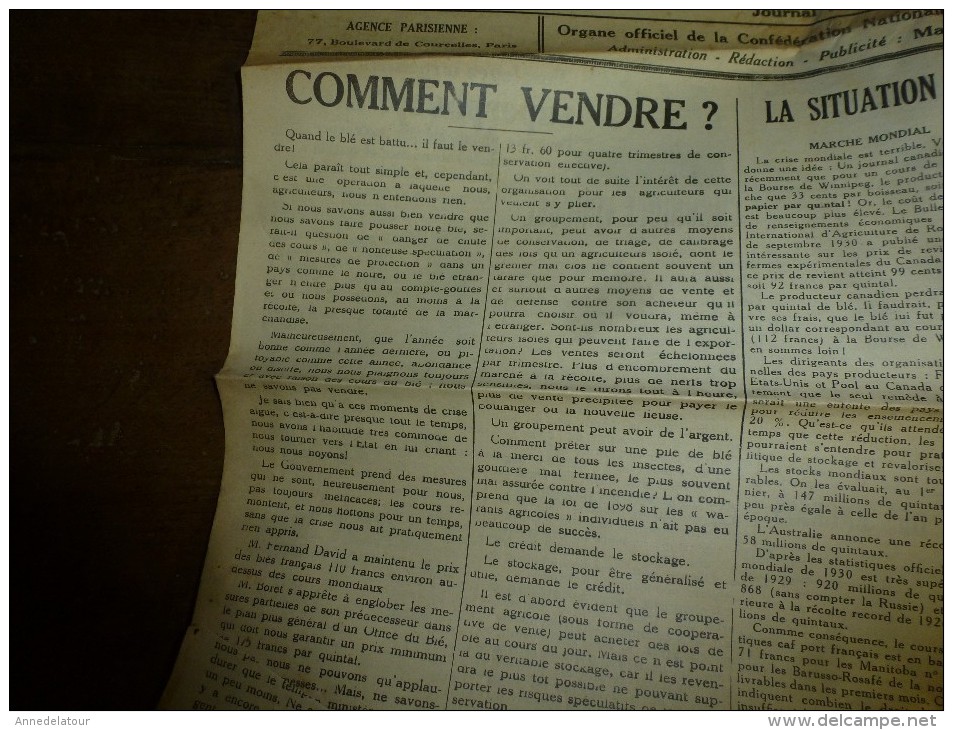 17 Janv 1931 Rare Journal Avec Partie De Texte En Occitan (langue D'Oc---> Le Blé, Le Vin (Lé Cadéttou Dé-bordo-nobo... - Autres & Non Classés