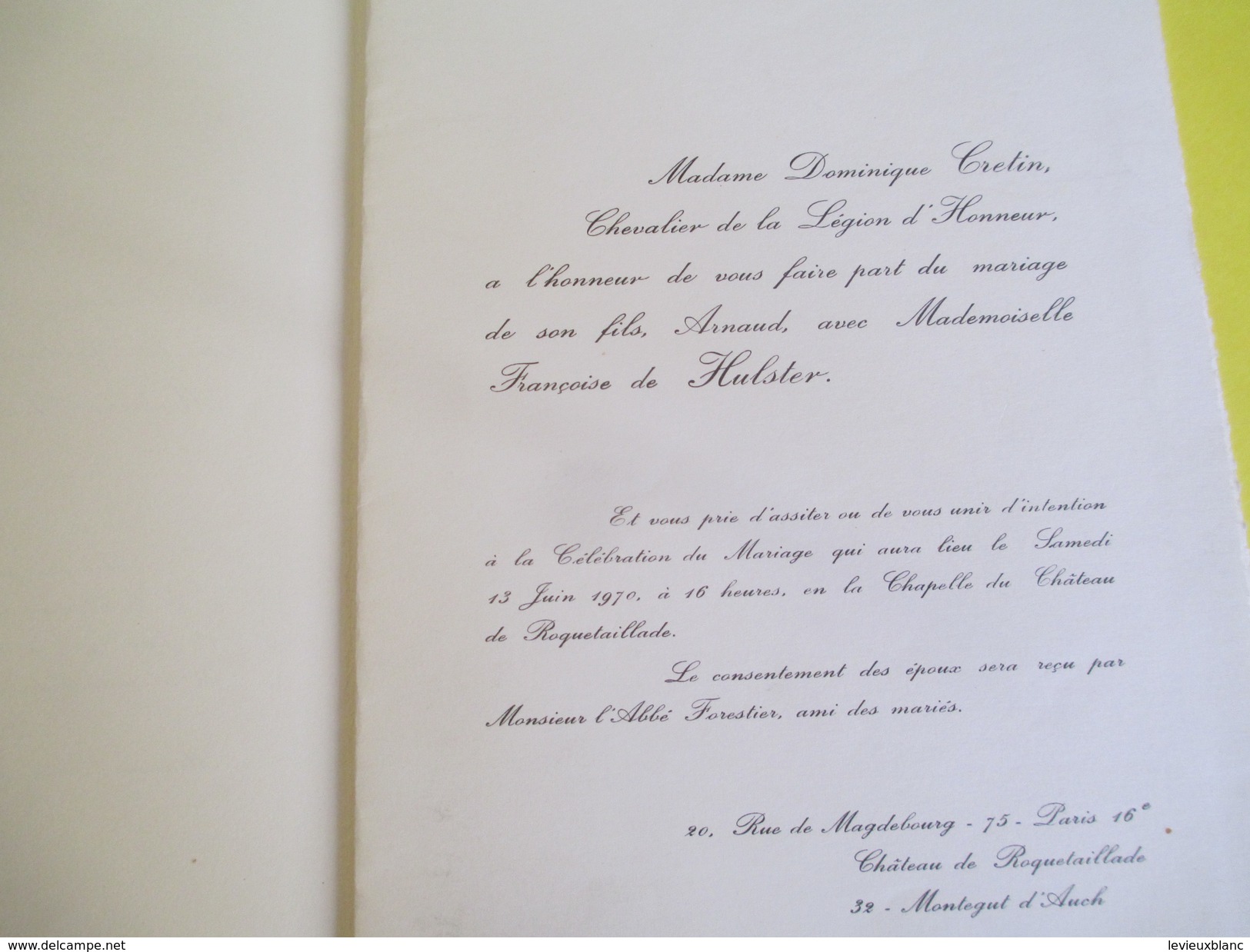 Françoise De HULSTER Er Arnaud CRETIN /Chapelle Du Château De Roquetaillade, Montaigut D'Auch/Paris/1970   FPM20 - Huwelijksaankondigingen