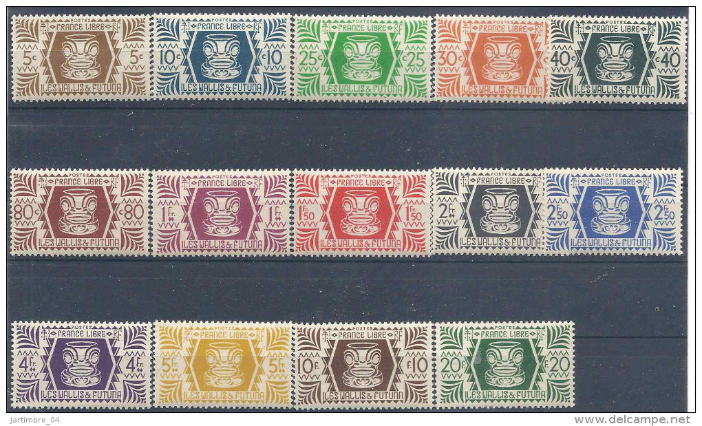 1944 WALLIS FUTUNA 133-46** France Libre - Unused Stamps