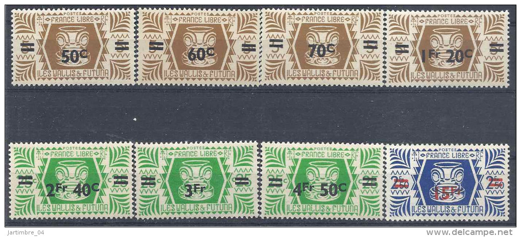 1944 WALLIS FUTUNA 148-55** France Libre, Surchargé - Unused Stamps