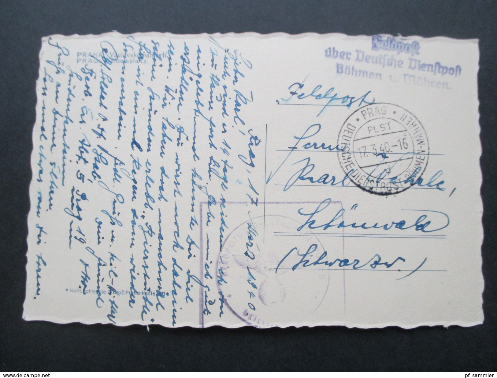 AK Prag 1940 Feldpost über Deutsche Dienstpost Böhmen Und Mähren. Stempel: Beobachtung .... Hoher Militärischer Rang - Czech Republic