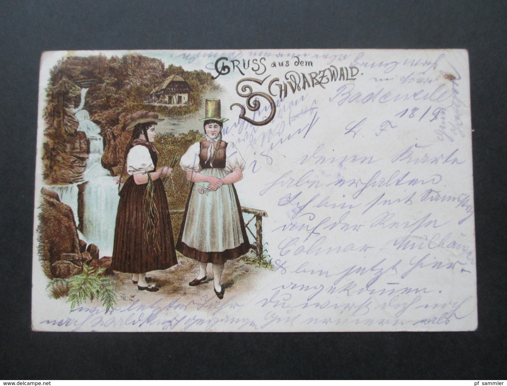 AK 1898 Gruss Aus Dem Schwarzwald / Frauen In Tracht,. TRiberger Wasserfall?! Krone Adler Frankatur - Gruss Aus.../ Gruesse Aus...