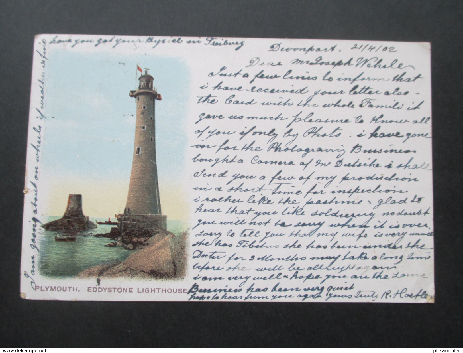 AK 1902 Plymouth. Eddystone Lighthouse. Leuchtturm. Devonport Nach Freiburg - Plymouth