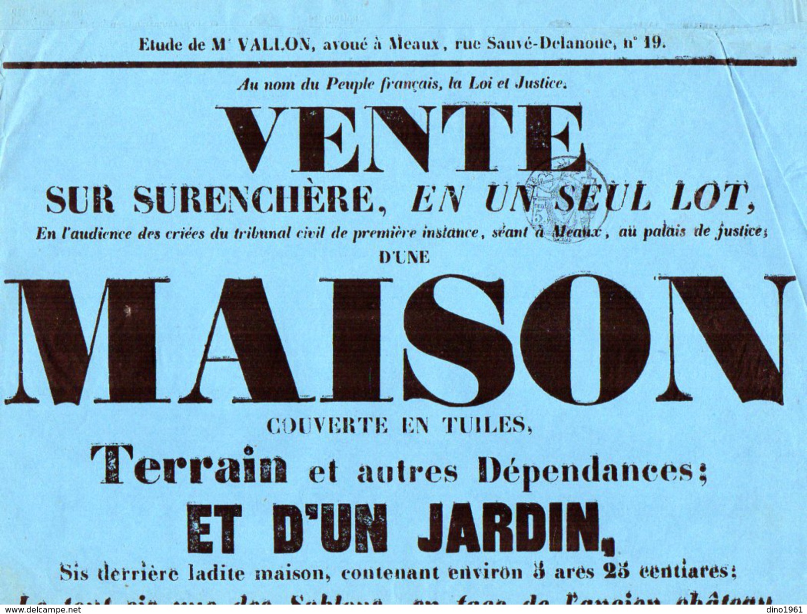 VP6260 - Meaux - Affiche 28 X 42 - Vente D'une Maison & D'un Jardin à NANTOUILLET Canton De CLAYE SOUILLY - Afiches