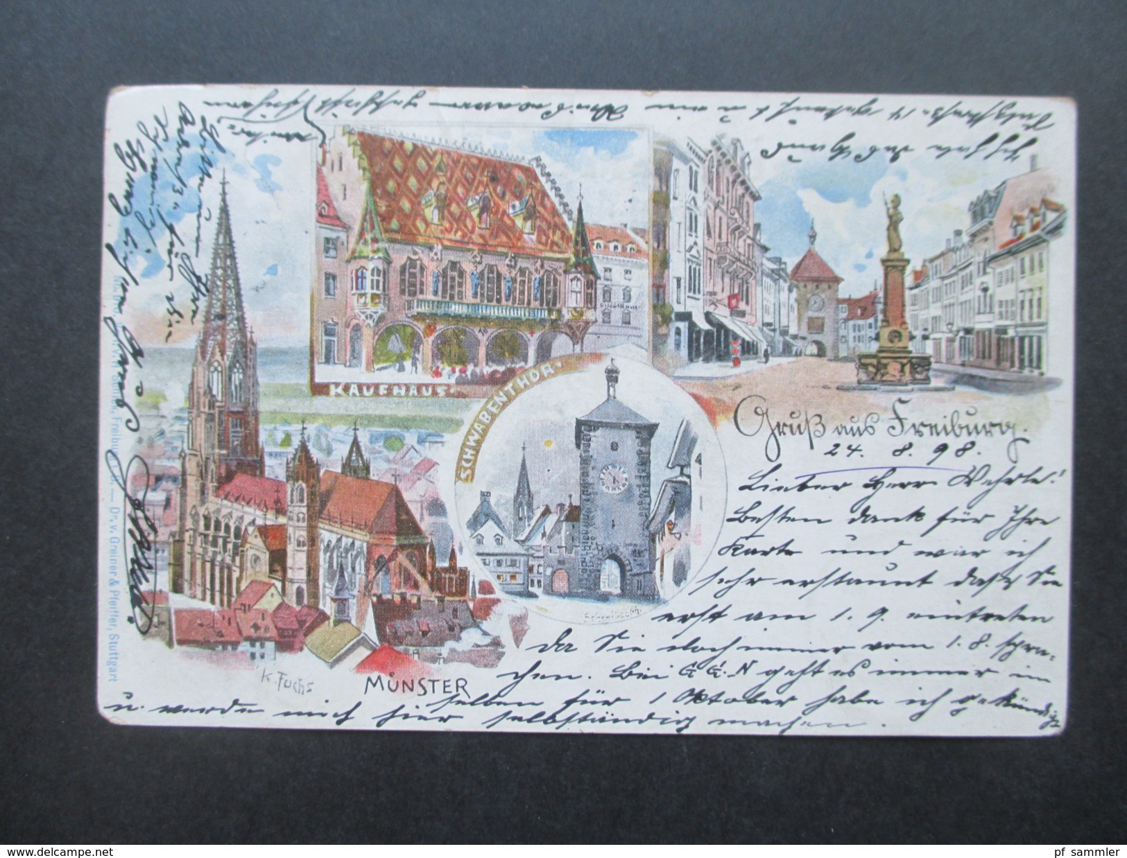 AK 1898 Gruss Aus Freiburg Mehrbildkarte Kaufhaus / Schwabenthor / Münster. Künstlerkarte K. Fuchs - Souvenir De...