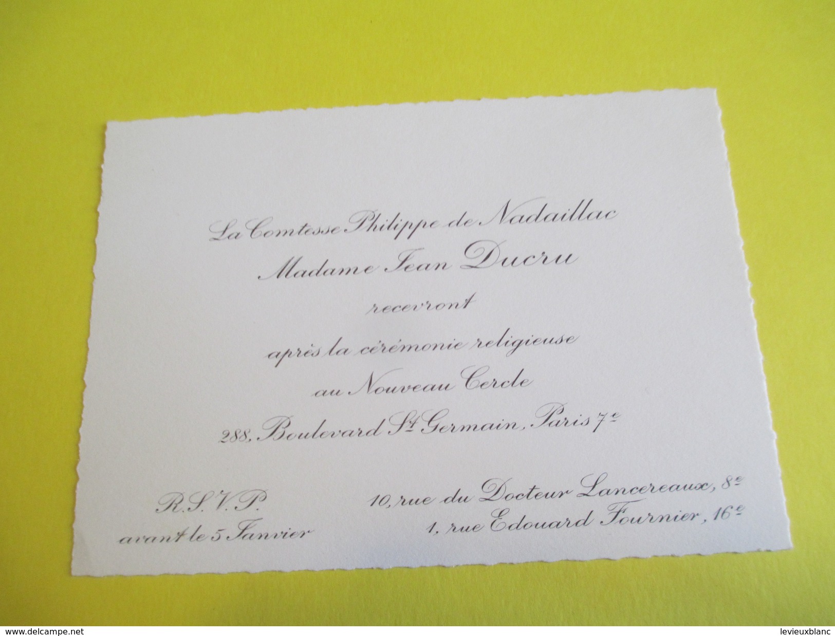 Carte D'Invitation / Comtesse Philippe De NADAILLAC Et Mme DUCRU /Nouveau Cercle/Paris/Années 70   FPM33 - Boda