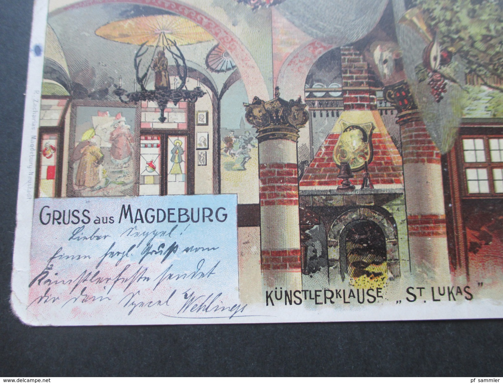 AK / Künstlerkarte 1901 Gruss Aus Magdeburg. Küstlerklause St. Lukas. M. Scheel 1899 - Saluti Da.../ Gruss Aus...