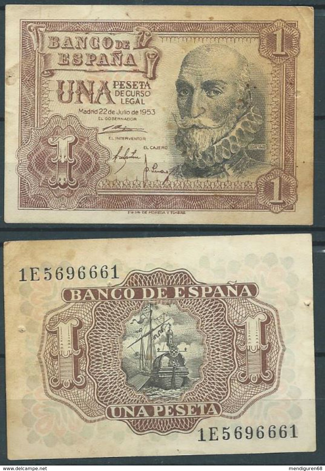 ESPAGNE SPANIEN SPAIN ESPAÑA 1953 12 JULIO MARQUE DE SANTACRUZ 1.00 PTAS ESTADO ESPAÑOL - 1-2 Peseten