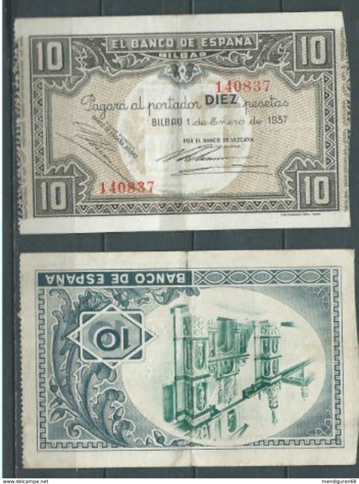 ESPAGNE SPANIEN SPAIN ESPAÑA 1937 10 PTAS BANCO ESPAÑA-BILBAO (EUZKADI) - 10 Pesetas