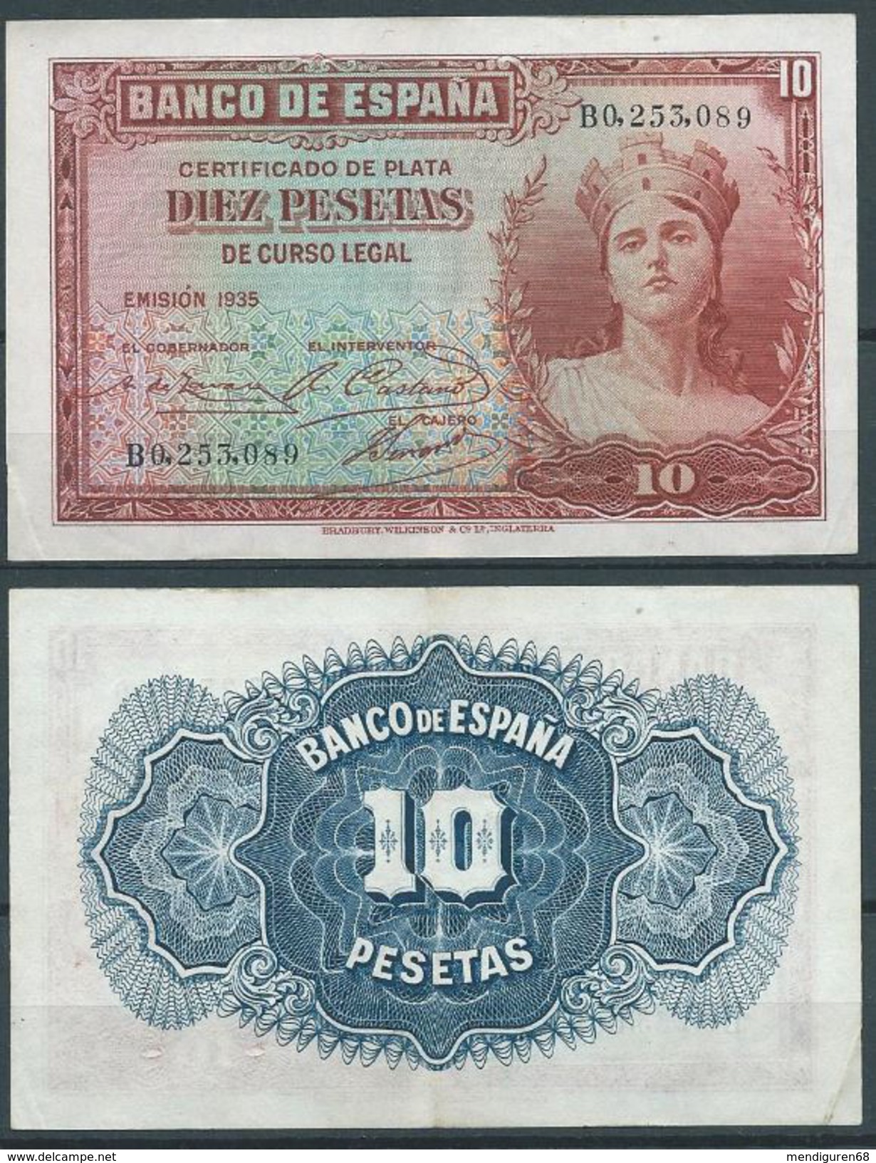 ESPAGNE SPANIEN SPAIN ESPAÑA 1935 10 PTAS REPÚBLICA ESPAÑOLA - 10 Pesetas