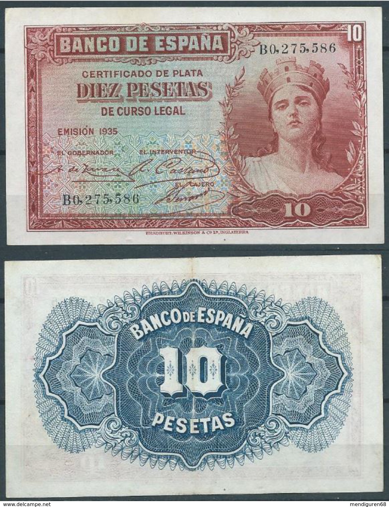 ESPAGNE SPANIEN SPAIN ESPAÑA 1935 10 PTAS REPÚBLICA ESPAÑOLA - 10 Peseten