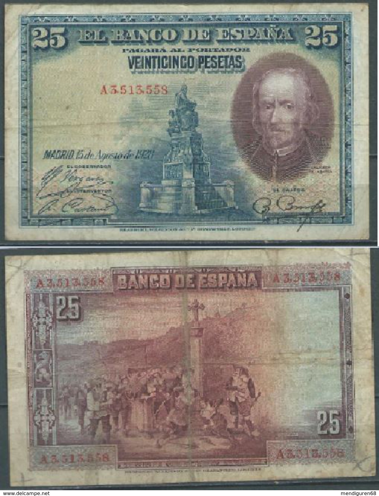 ESPAGNE SPANIEN SPAIN ESPAÑA 25 PTAS 15-08-1923 BENDED CON DOBLEZ - 1-2-5-25 Pesetas