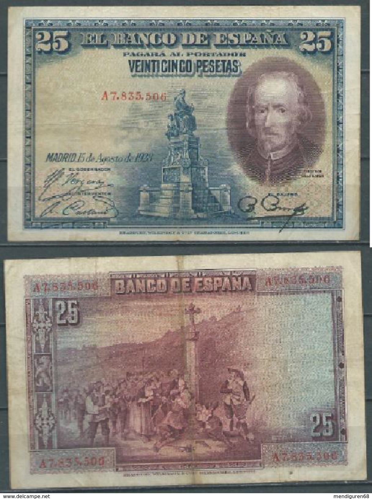 ESPAGNE SPANIEN SPAIN ESPAÑA 25 PTAS 15-08-1923 BENDED CON DOBLEZ - 1-2-5-25 Pesetas