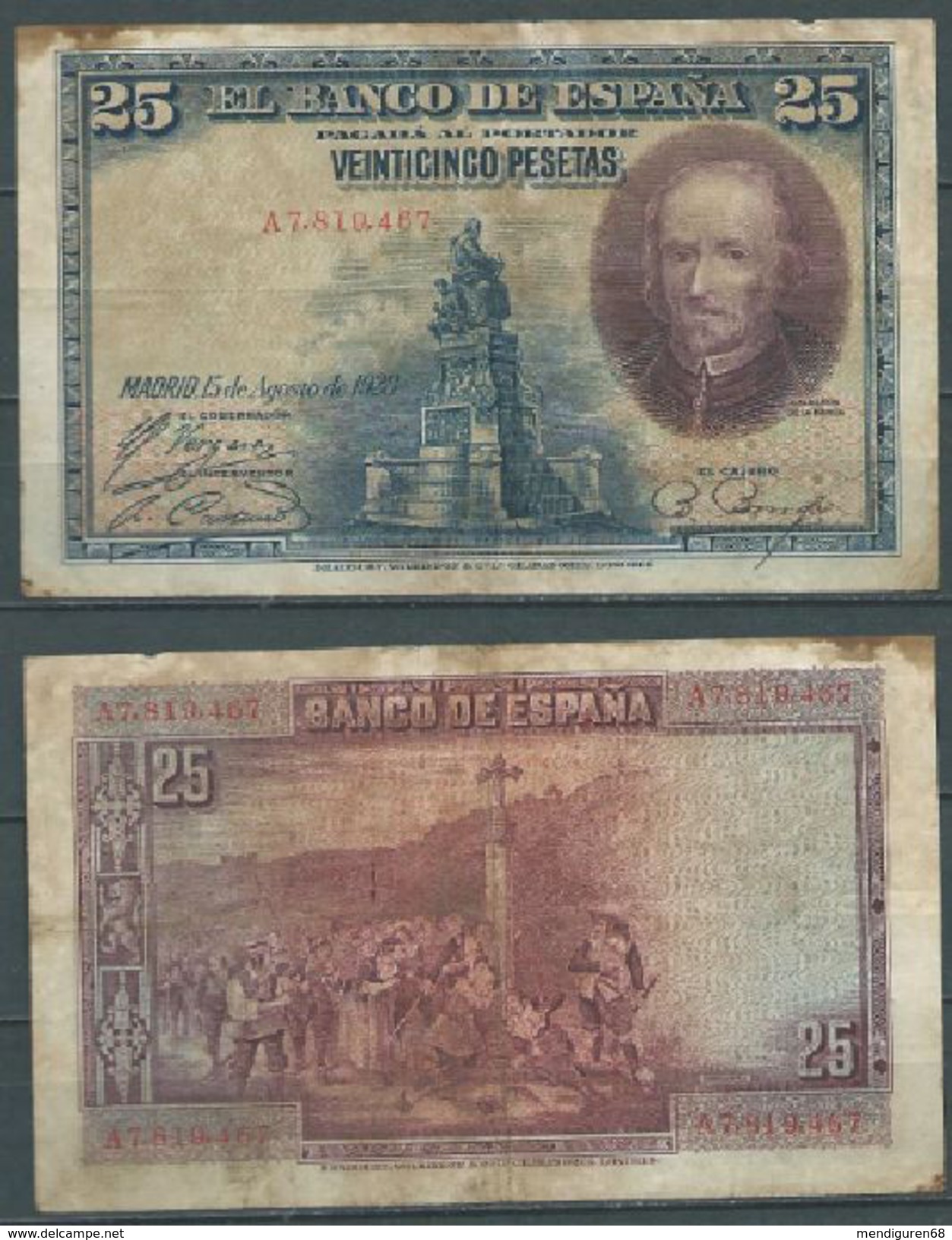 ESPAGNE SPANIEN SPAIN ESPAÑA 25 PTAS 15-08-1923 BENDED CON DOBLEZ - 1-2-5-25 Pesetas