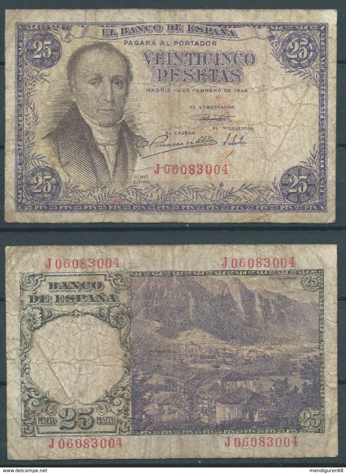 ESPAGNE SPANIEN SPAIN ESPAÑA 1946 25 FEBRERO 25 PTAS ESTADO ESPAÑOL - 25 Pesetas